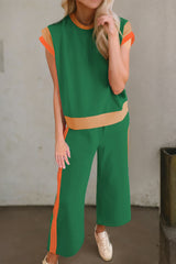 Racing Red Color Block Detail Casual Two-piece Set