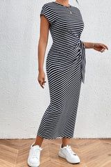 Black Stripe Knot Side Slits Maxi Dress