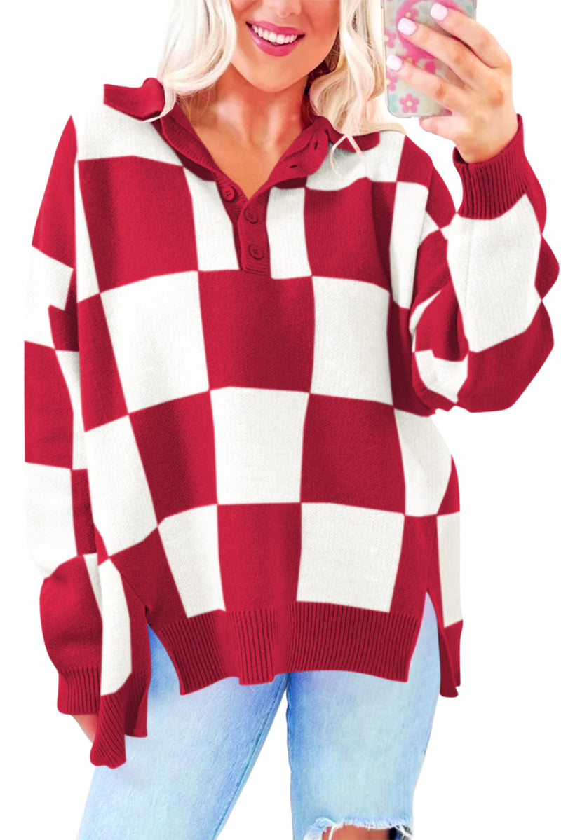 Sky Blue Checkered Button Collared Sweater