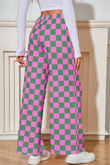 Bonbon Checkered Print High Waist Wide Leg Pants