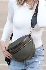 Pink Wide Strap Double Zipper Crossbody Bag