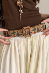 Chestnut Retro Butterfly Print Buckle Belt