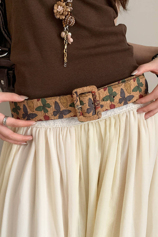 Chestnut Retro Butterfly Print Buckle Belt