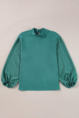 Skobeloff Swiss Dot Balloon Sleeve Patchwork Crinkle Blouse