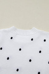 White Elegant Polka Dot Bubble Short Sleeve Sweater