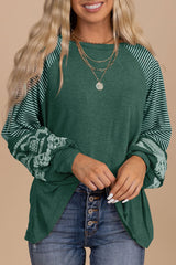 Tillandsia Purple Contrast Print Striped Raglan Long Sleeve Loose Top