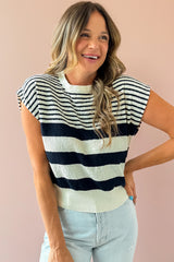 Black White Striped Sleeveless Knit Top