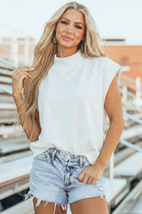 Mint Green Solid Color High Neck Cap Sleeve Loose Top