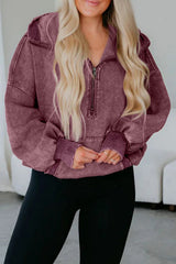 Wild Ginger  Half Zip Kangaroo Pocket Mineral Wash Baggy Hoodie