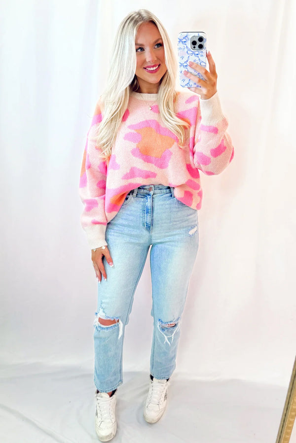 Sachet Pink Cheetah Colorblock Sweater