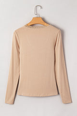 Red Dahlia Lace Sweetheart Neckline Long Sleeve Top