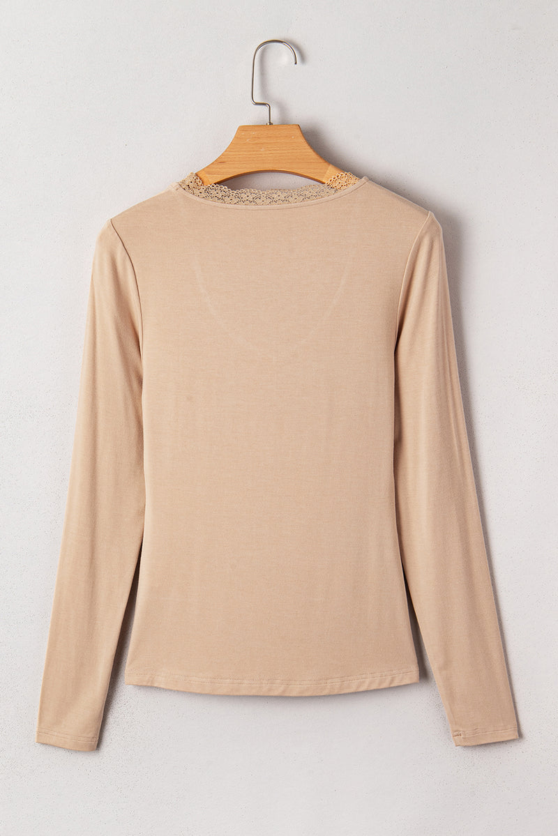 Red Dahlia Lace Sweetheart Neckline Long Sleeve Top