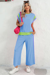 Racing Red Color Block Detail Casual Two-piece Set