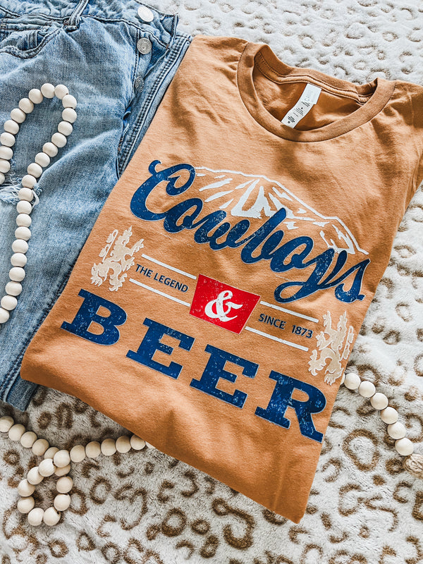 Cowboys and beer, tan tee