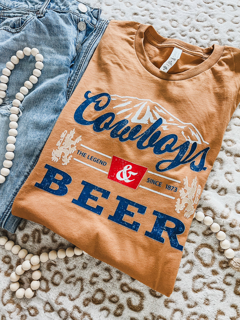 Cowboys and beer, tan tee