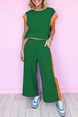 Racing Red Color Block Detail Casual Two-piece Set