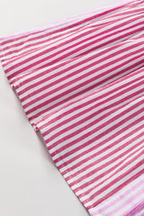 Pink Striped Patchwork Ruffle Button Up Shirt