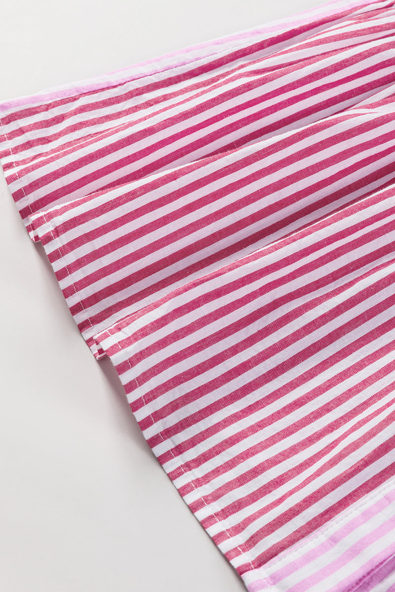 Pink Striped Patchwork Ruffle Button Up Shirt