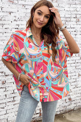 Multicolor Abstract Print Half Batwing Sleeve Loose Shirt