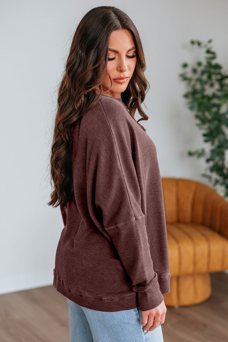 Mist Green Ribbed Plain Long Sleeve Loose Top