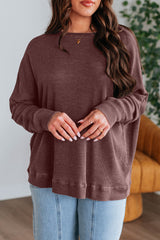 Mist Green Ribbed Plain Long Sleeve Loose Top
