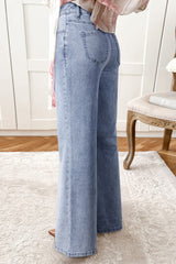 Beau Blue Button Zip Fly High Waist Flared Hem Jeans