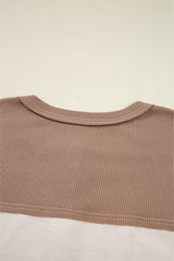 Jet Stream Colorblock Waffle Patchwork Loose Henley Top