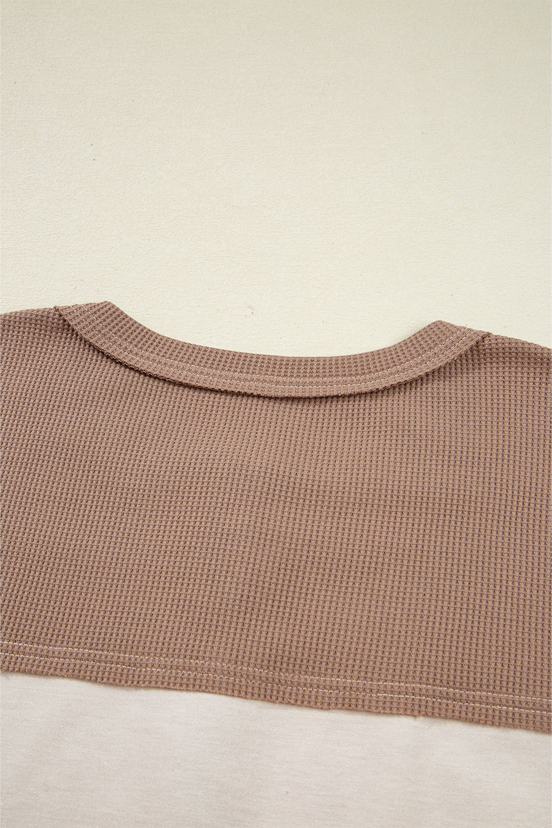 Jet Stream Colorblock Waffle Patchwork Loose Henley Top