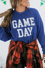 Bluing Corded GAME DAY Graphic Long Sleeve Top