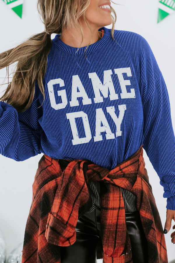 Bluing Corded GAME DAY Graphic Long Sleeve Top