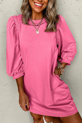 Sachet Pink Twist Braided Embellished Puff Sleeve Dress