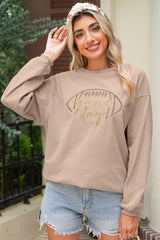 White Football Graphic Drop Shoulder Game Day Corded Sweatshirt