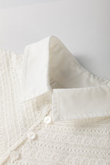 White Crochet Patchwork Ruffle Sleeve Blouse