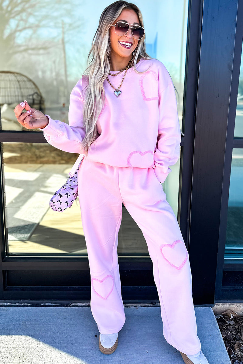 Phalaenopsis Chenille Heart Pattern Casual Pants Set