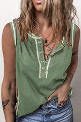 Mist Green Stitching Seam Henley Tank Top