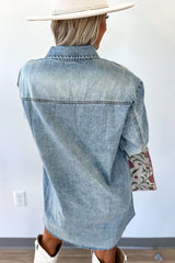 Beau Blue Chest Pocket Raw Hem Denim Loose Shirt Dress