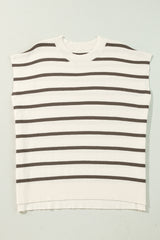 White Side Slits Crewneck Short Sleeve Sweater Tee