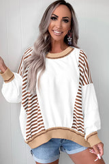 Green Striped Colorblock Patchwork Oversized Sweatshirt