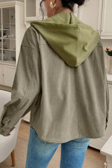 Beige Solid Color Textured Patchwork Flap Pocket Shacket