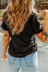 Black Sequin Christmas Graphic Patch Application Crewneck T Shirt