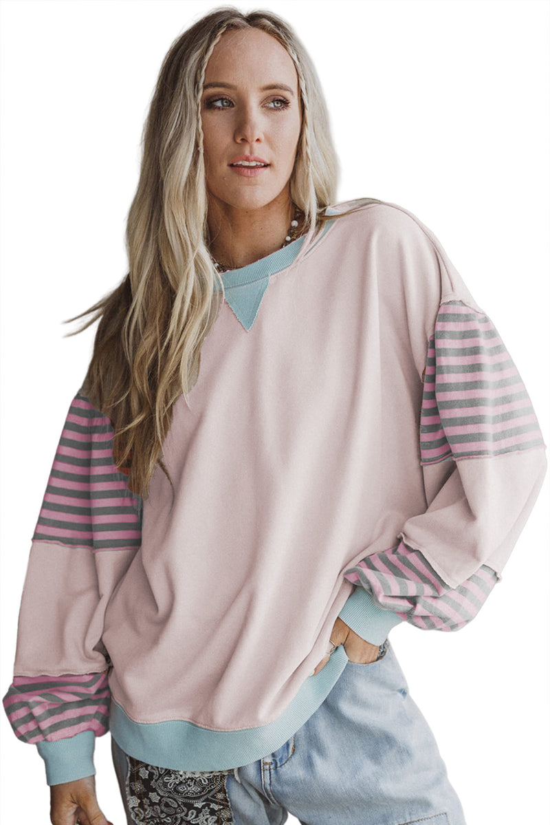Jet Stream Colorblock Patchwork Striped Sleeve Sweatshirt