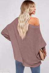 Black Waffle One Shoulder Long Sleeve Knit Top