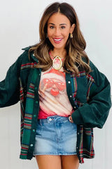 Evergreen Corduroy & Plaid Patchwork Raw Hem Pocket Shacket
