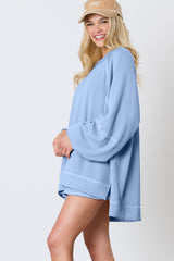 Mist Green Corded Bishop Sleeve Pullover and Ruffle Mini Skirt Set