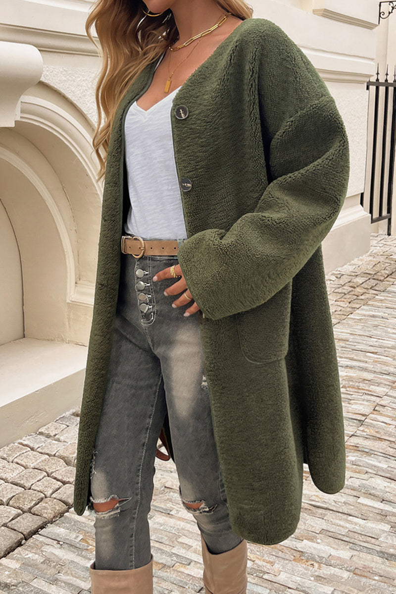 Vineyard Green Cardigan Ribbed Pocket Trench Jacket
