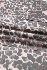 Khaki Plus Size Leopard Print Raw Edge Patch Pocket Drawstring Loose Pants