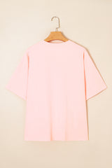 Light Pink Eyelet Colorblock Star Applique Plus Size T Shirt