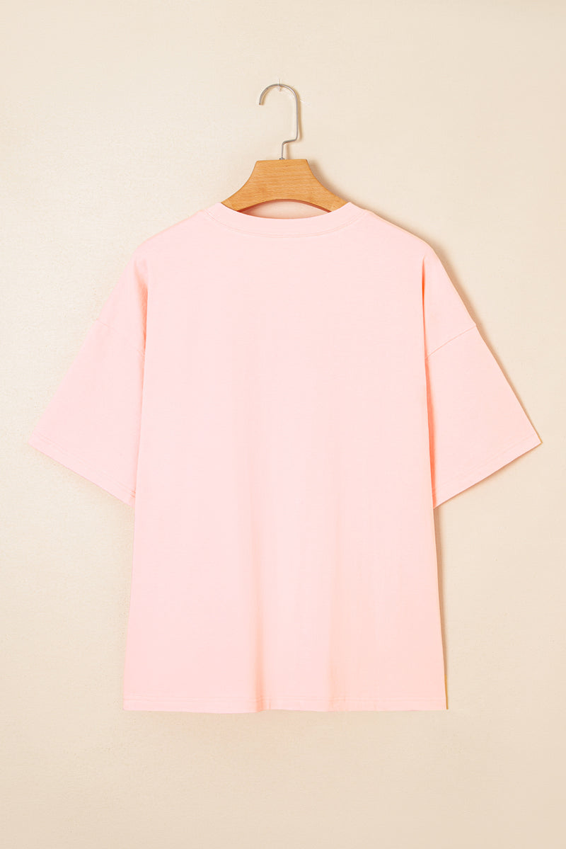 Light Pink Eyelet Colorblock Star Applique Plus Size T Shirt