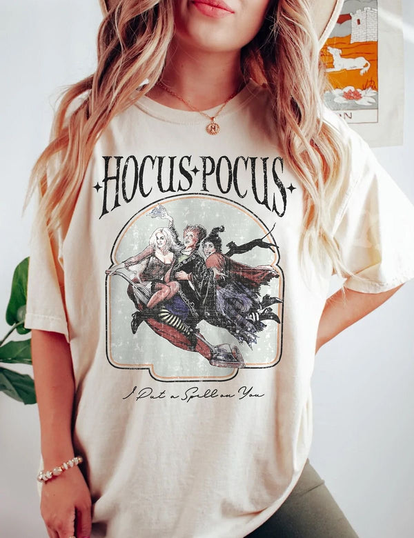 I put a spell on you tan tee