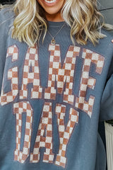 Sleet GAME DAY Checkered Letter Graphic Oversized Sweatshirt